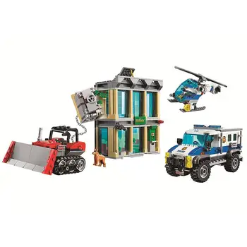 

New 591pcs City police Series Bulldozer Break-in Bank Building Blocks Bricks Enlighten Toys for Children 60140 Gift