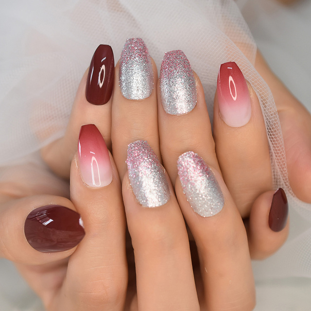 Press On Nails With Designs Nude Blue Rhinestone Fake Artificial Nails Short Coffin Square False Nail Tips Single Crystal