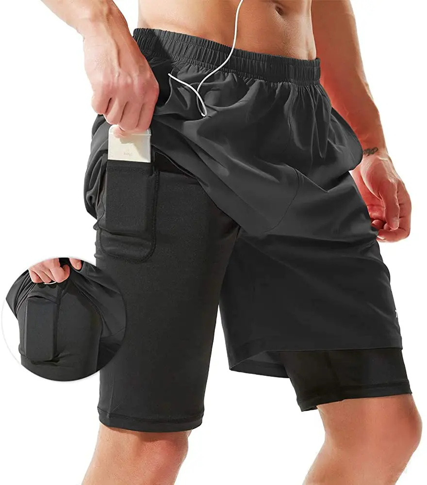 Mens 2 In 1 Fitness Running Shorts Men 