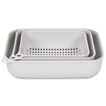 

Kitchen Household Rectangular PP Plastic Washing Basket Drain Basket Filter Vegetables Fruit Storage Basket 3Pcs/Set