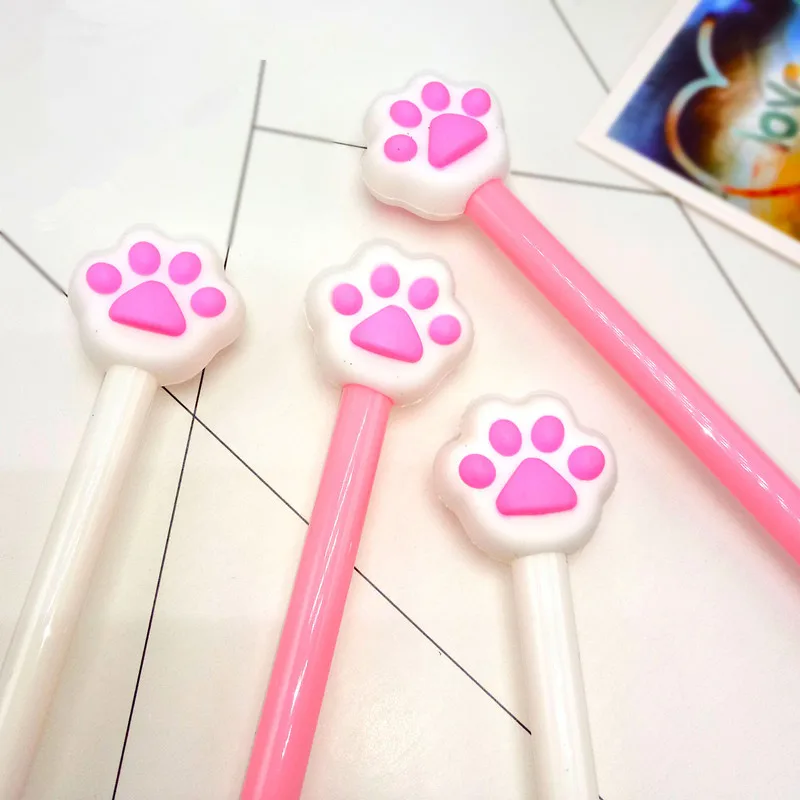 Гелевые ручки с милыми животными кошачьими лапами розовыми Черными сердцами