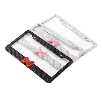 

Hot 2 Pcs Bow Tie Bling Diamond Crystal License Plate Frame Acrylic Support YHQ