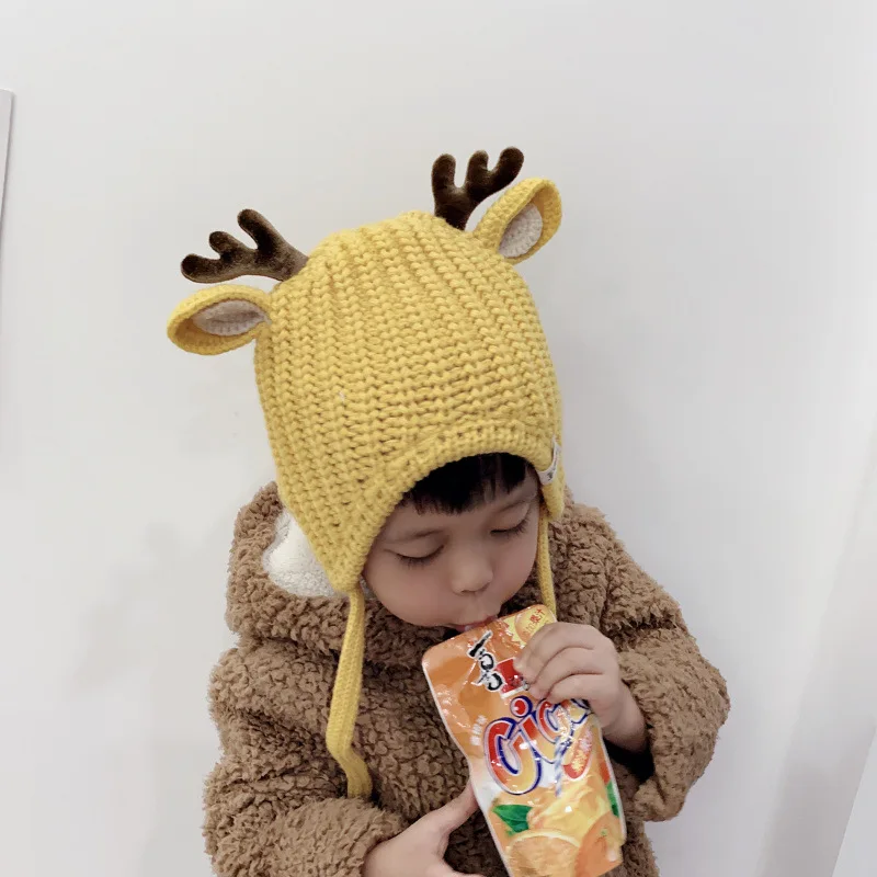 Детская шерстяная шапка для мальчиков и девочек, корейское трикотажное Детское покрывало с рисунком животных, шапка для малышей, зимняя одежда, аксессуары для девочек