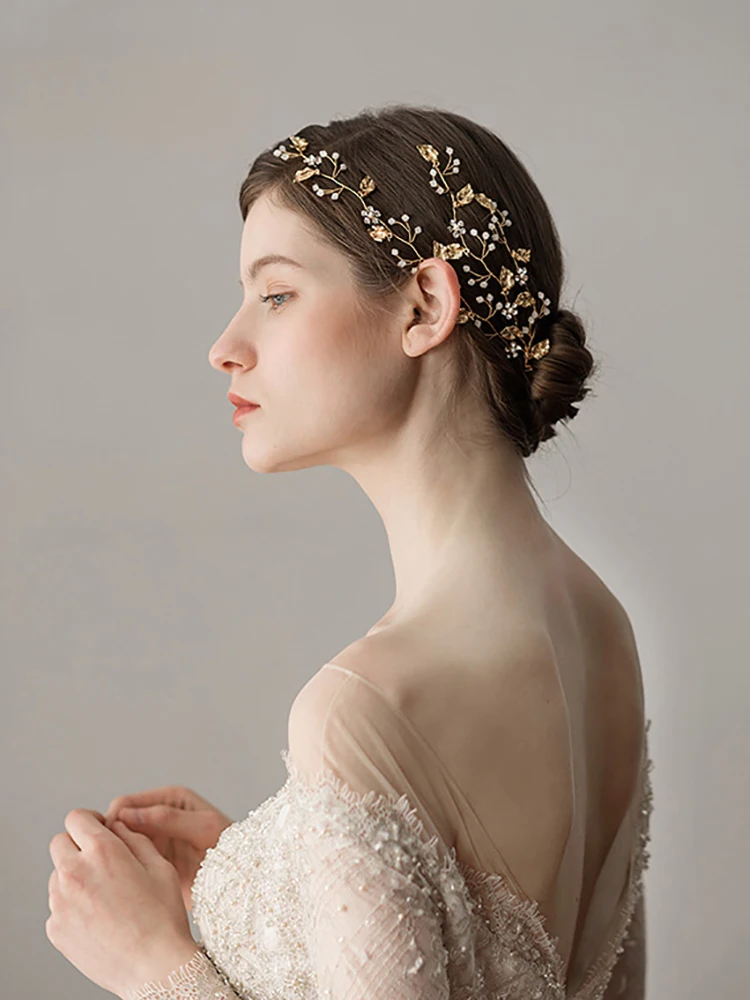 Vintage Bridal Gold Rhinestones Flower And Leaves Handmade Headband Headpiece Wedding Hair Accessories hair accessories bridal hair accessories