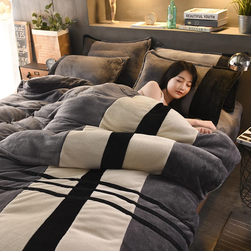 

Double-Sided Flannel Thick plus Velvet Winter Four-Piece Bedding Set Milk Coral Fleece Three-Piece Bed Sheet Quilt Cover