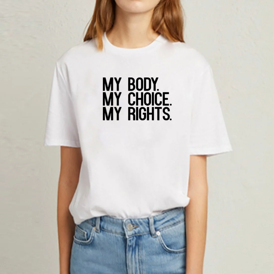 Хлопковые футболки My Body Choice Женская забавная футболка с коротким рукавом белая
