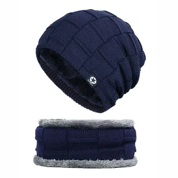 

Men‘s Bonnet Winter Hats Beanies Hat scarf Set Star Patch Skullies Women Wool Scarf Caps Gorras Plus Velvet Outdoor Beanies