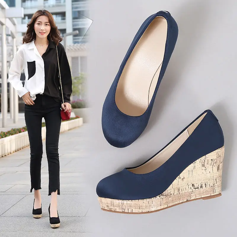 

[] Slanted Heel Thick Bottomed Shoes Women's 2018 New Style Spring And Autumn Korean-style Four Seasons Platform High-Heel Low-C