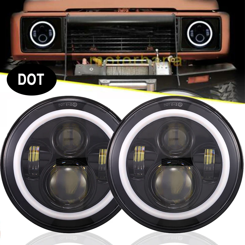 

2X DOT 7 inch Round LED Headlights Halo Ring AmberTurn Signal For Jeep Wrangler Off Road 4x4 suzuki samurai Lada Niva VAZ 2101