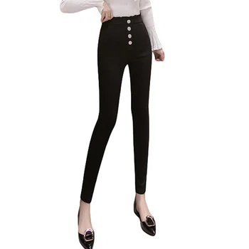 

2020 New Women Pencil Pants Plus Size High Waist Breasted Leggings Women Outwear Elastic Skinny Casual Pants Trousers