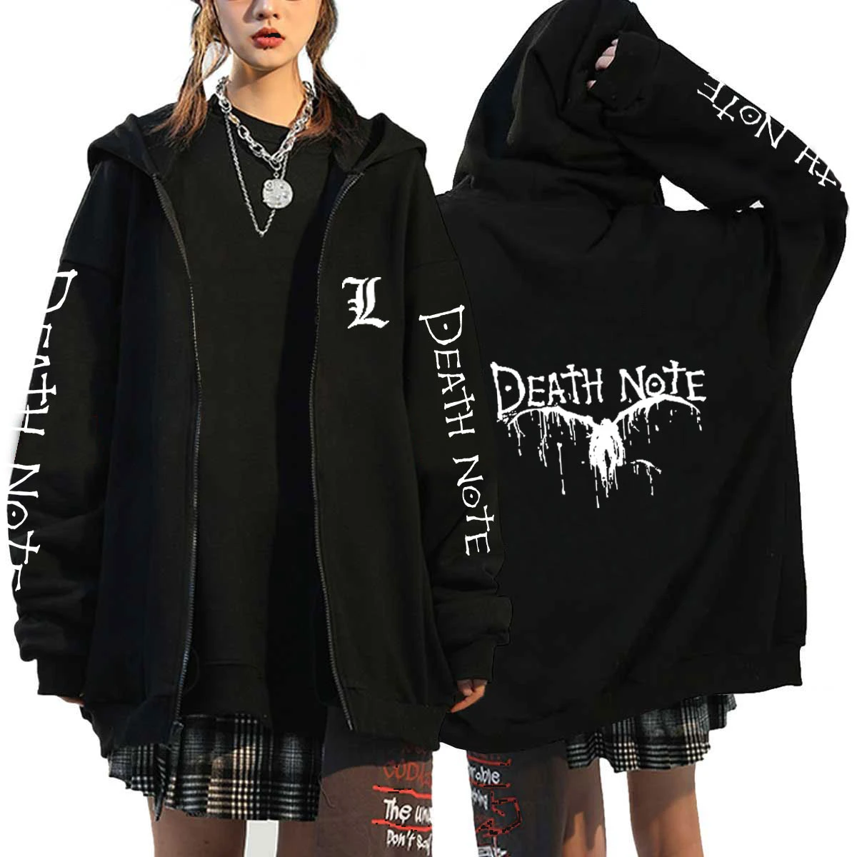 Japanese Anime Death Note Hoodies Men Kawaii Cartoon Misa Amane L Ryuk-Graphic Streetwear Harajuku Unisex Zip Up Sweatshirts pink bape hoodie