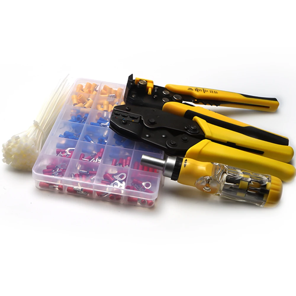 Stripping Terminals Tool Kit Cable Repair Tool Kit with Wire Strippers Wire Crimpers Ratchet Screwdriver Insulated Terminal