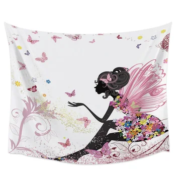 

Cartoon Butterfly Girl Tapestry Wall Hanging Home Wall Decor Bedroom Tapestry Yoga Mat Picnic Mat