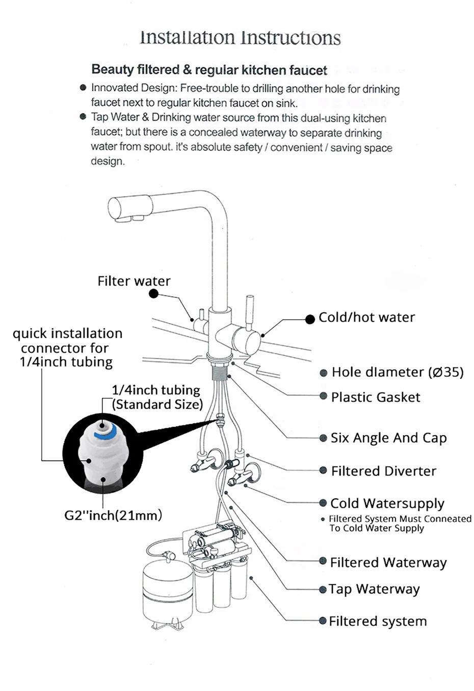 Filter Kitchen Faucets Deck Mounted Mixer Tap 360 Rotation with Water Purification Features Mixer Tap Crane For Kitchen N22-072