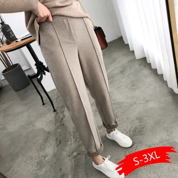

OL Style Thicken Women Pencil Pants Plus Size Wool Female Work Suit Pants 2020 Autumn High Waist Loose Female Trousers Capris