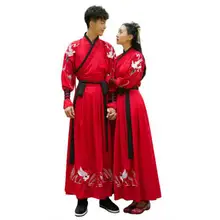 Ханьфу для мужчин и женщин, Китайский народный танцевальный костюм ханьфу, косплей, древняя китайская блузка, топы, традиционное свадебное платье, комплекты красного цвета 4XL