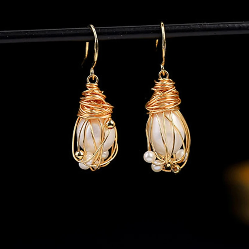 Original Design Natural Freshwater Pearls Drop Earrings For Women Gift Copper Gold Color Dangle Luxury Fine Jewlery New | Украшения и
