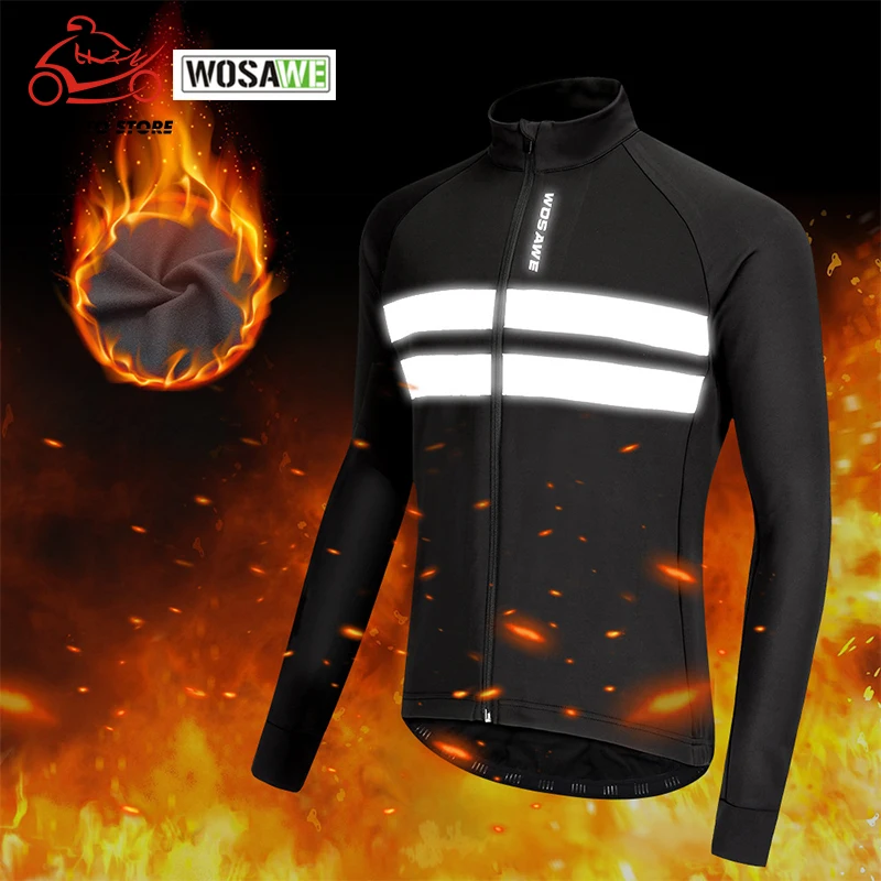 

WOSAWE Reflective Cycling Motorcycle Jacket Winter Thermal Fleece Windbreaker Softshell Moto Windproof Coat Warm Bicycle Jacket