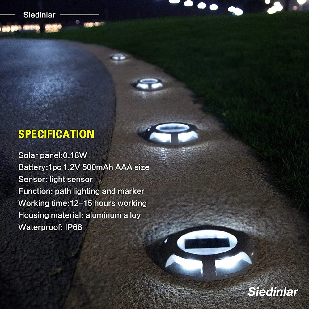 4 Pack Solar Deck Lights solar ground lights Driveway Dock LED Light Solar Powered Outdoor Waterproof Road Markers for Step Sidewalk Stair