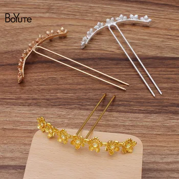 

BoYuTe New Arrive (2 Pieces/Lot) 15*88MM Metal Alloy Flower Hair Stick Diy Hand Made Retro Hair Jewelry Accessories Findings