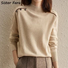 

Sister Fara New Spring Autumn Elegant Half High Collar Knit Sweater Women Loose Casual Sweaters Female Solid Pullover Sweater