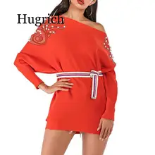 2020 Solid Women Autumn Winter Beading Warm Thick Pullovers Sweaters Femme Batwing Sleeve One Shoulder Casual Loose Jumper