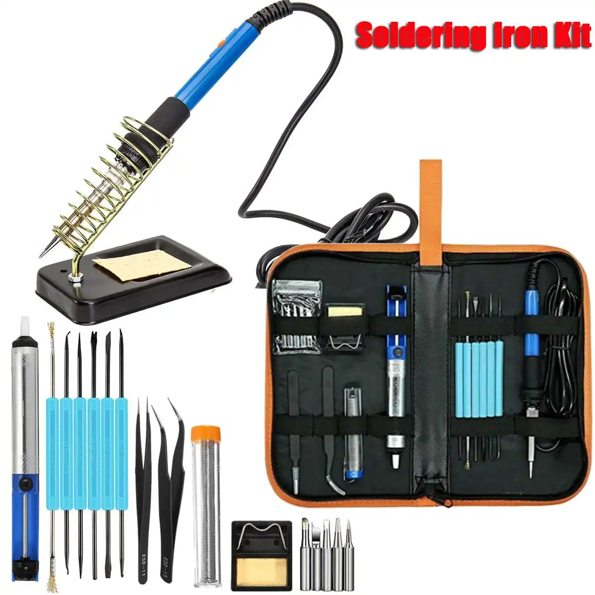 

Soldering iron kit adjustable temperature 110V/220V 60W LCD solder welding tools Ceramic heater soldering tips Desoldering Pump
