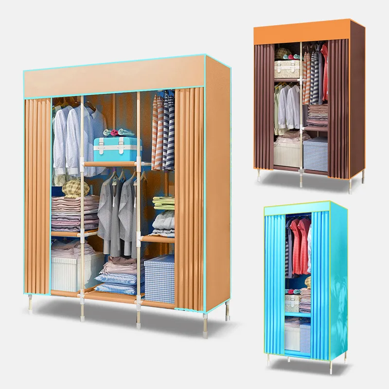 

Yan Concentrator Goods Simplicity Nonwoven Wardrobe Simple Strengthen Reinforced Stainless Steel Square Tube Assembly Wardrobe