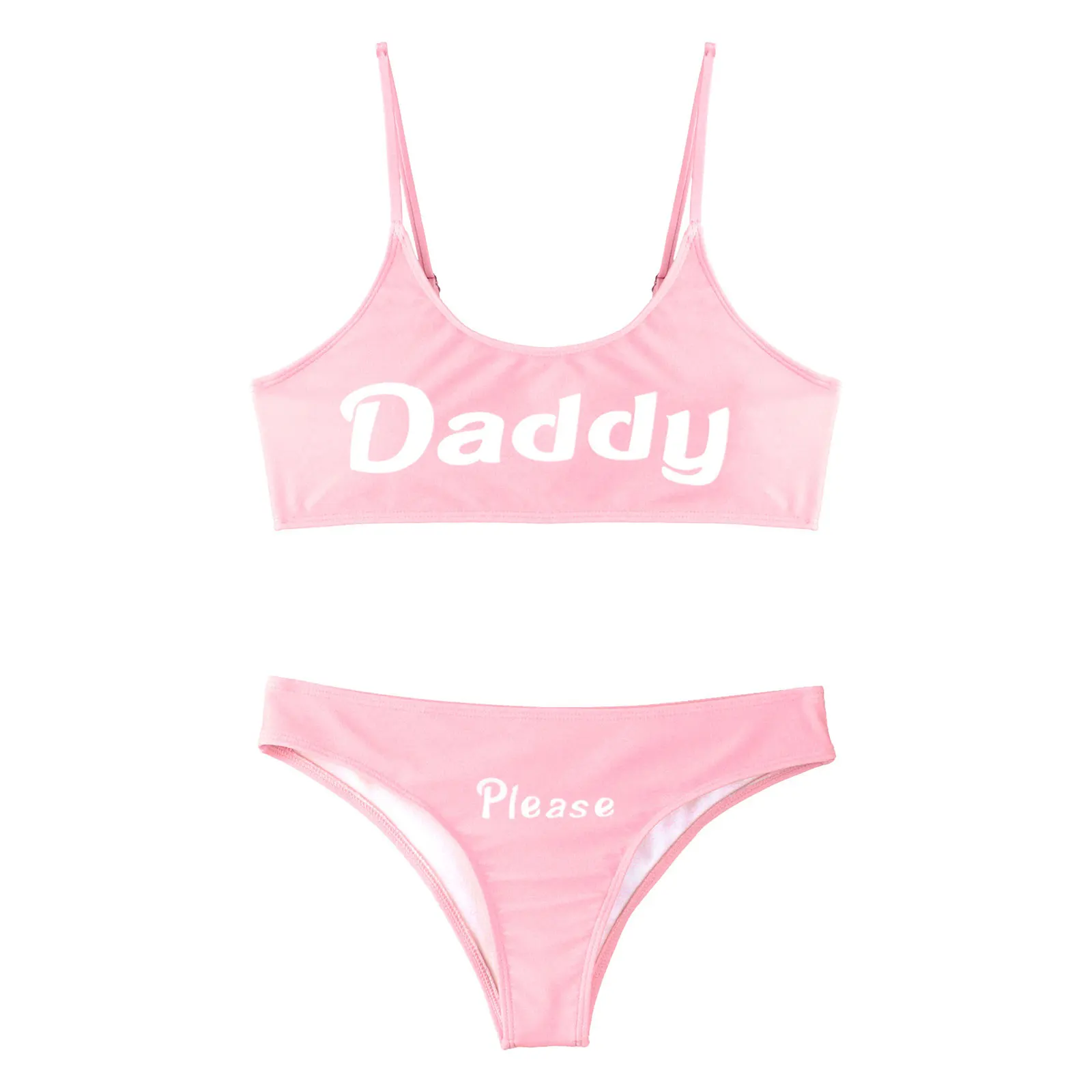 Womens Bikinis Sexy Lingerie Set Swimsuit Yes Daddy Letter Mini Camisole Bra Tops & Briefs Underwear Woman Anime Cosplay Costume