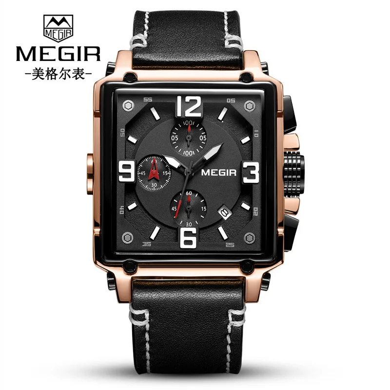 

[New Products natural detox gainer Retro Square Multi-functional Genuine Leather Quartz MEN'S Watch] Model: 2061G.