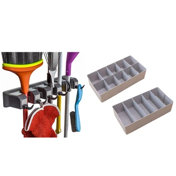 

Broom Holder and Garden Tool Organizer for Rake or Mop Handles Up (Black) with 2Pcs Underwear Storage Box