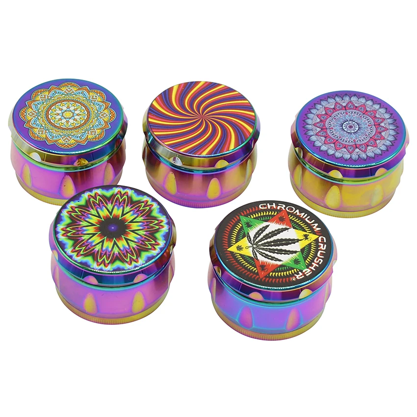 

EKJ The Drum Type Random Pattern Dazzle Color Zinc Alloy 63mm 4 Parts Wholesale Dry Custom Logo Tobacco Herb Grinder Weed