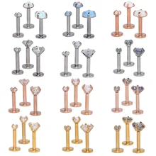 3 шт микс Размеры с внутренней резьбой зубец круглый Опал циркон кольцо для пирсинга серьги-гвоздики для ушей, козелка серьги, Надеваемые На ушной хрящ губ ювелирные изделия кольцо для пирсинга