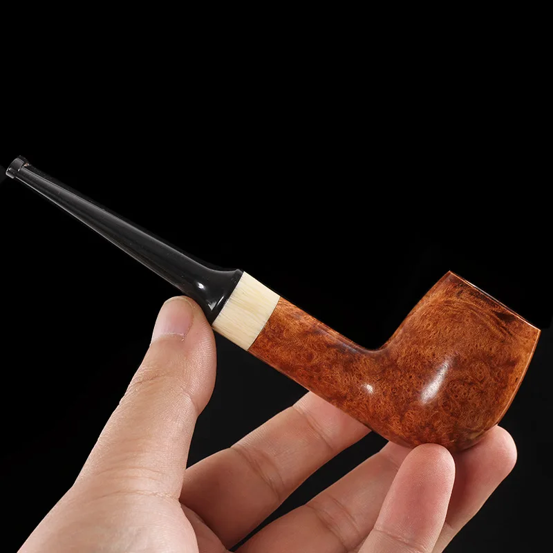 Briar 파이프 수제 단단한 목재 휴대용 활성탄 필터, 건식 담배 파이프, 남성용 구식 스트레이트 담배 파이프