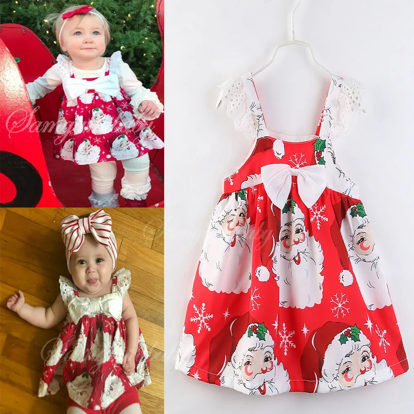 Детское платье для девочек; Рождественская одежда; красное платье принцессы с тонкими лямками и бантом; вечерние Детские костюмы Санта-Клауса; От 2 до 7 лет