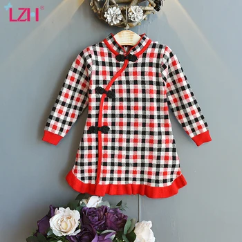 

LZH 2020 Autumn Winter Thicken Sweater Plaid Kids Dresses Fashion Chinese Style Dress For Girls Children's Clothing 2 To 6 Years