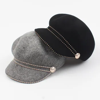 

Octagonal Hat Women Pure Wool Autumn Winter Rivet Painter Hat Female Solid Plain Newsboy Cap Beret Casual