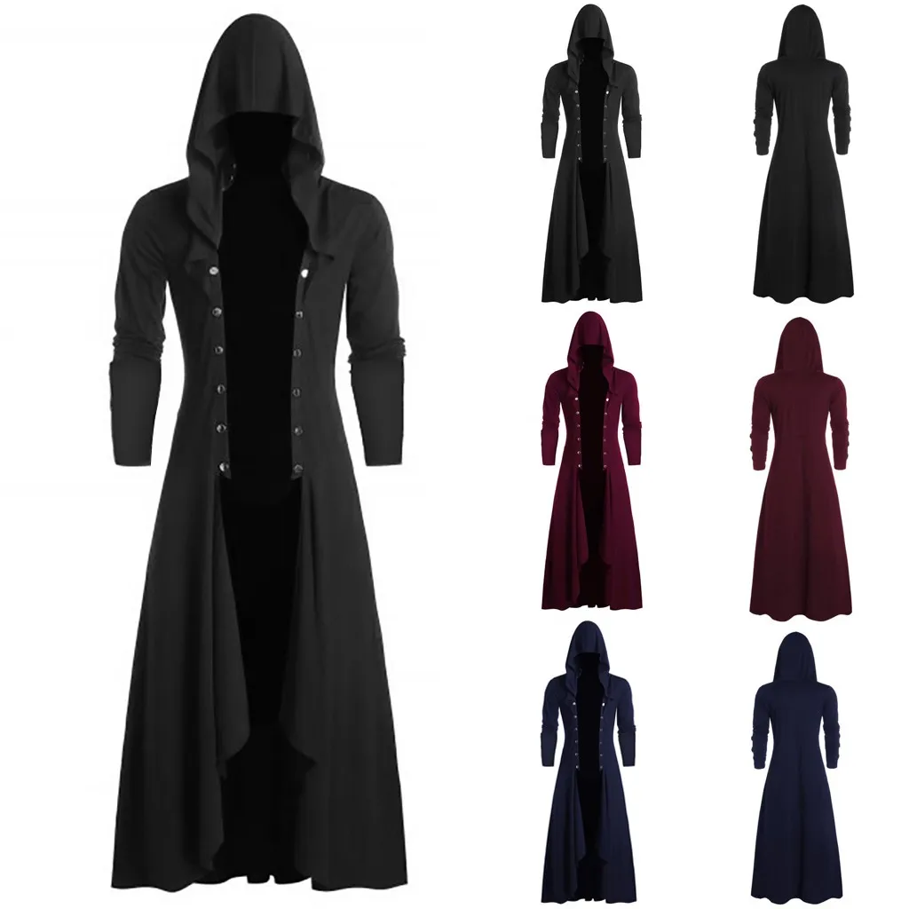 JAYCOSIN Men's Long Sleeves Street Windbreaker Coat Retro Steam Punk Gothic Wind Cloak Fashiona Plain Cap Cardigan | Мужская одежда