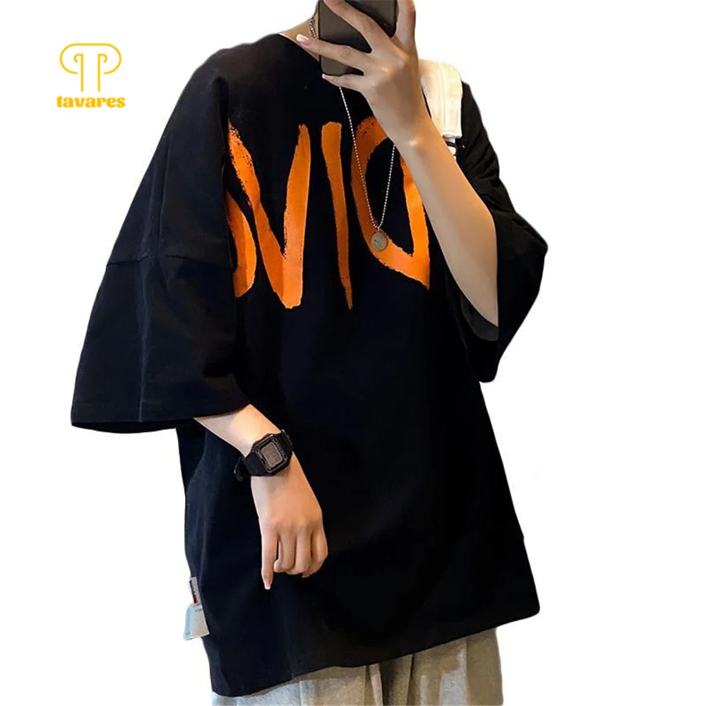 

TAVARES Men Short Sleeve Oversized T-Shirts summer Casual Tees Hip hop Tops Harajuku Gothic Tee T-Shirt Top Streetwear