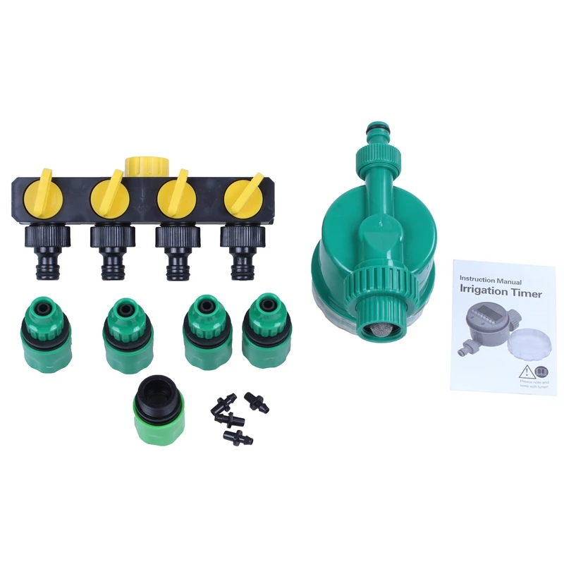 

1 Set(7 Pcs)Home Garden Irrigation Drip Timer Pipe Splitter 4 Way Tap Connectors Quick Connector 3/4 Screw Thread Interface