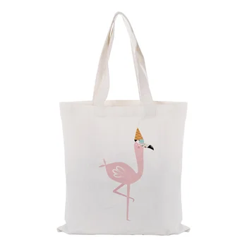 

canvas tote bag text DIY handbag flamingo print customized printing logo daily use foldable shopping bag Reusable