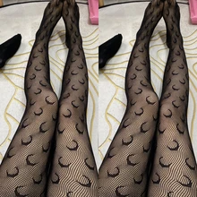 Medias de malla con letras para primavera y verano, medias transparentes con Logo, medias finas con patrón de Luna, de talla grande, Sexy