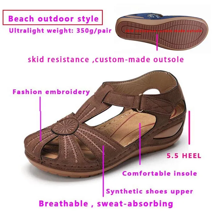 Outdoor beach gladiator sandals women's holes shoe wedges platform casual comfortbale ladies invisable height sandals brown