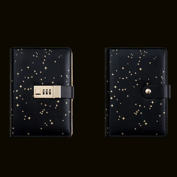 

A6 Loose-Leaf Student Account Creative Black Gold Star Cool Gift Boxed Password Notebook
