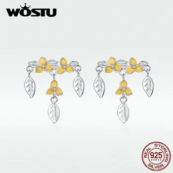 

WOSTU 100% 925 Sterling Silver Delicate Lily Flower Drop Earrings Zircon Wedding Earriings For Women Fashion Jewelry Gift BNE062