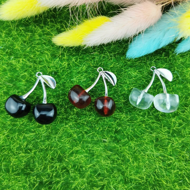 

10pcs 29*30mm Fashion Tricolor Enamel Big Cherry Charms Metal Fruit Crystal Cherry Pendants Dangle For Earrings Jewelry Making