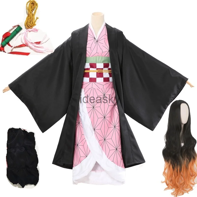 witch costume women Anime Demon Slayer Kimetsu no Yaiba Kamado Nezuko Cosplay Wig Tooth Mouth kids girls children women adult Cosplay Costume best halloween costumes Cosplay Costumes