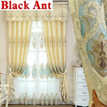 

Luxury Europe Crown Embroidery Curtains Decor Villa Bedroom Romantic Window Drapes Chenille Jacquard Fabric Tulle Cortina WP303F