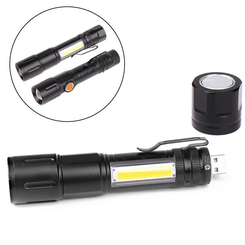 

Powerful LED Flashlight COB Side Light Magnet 4 Modes Zoomable USB Rechargeable Waterproof Lamp Ultra Bright Lantern Camping