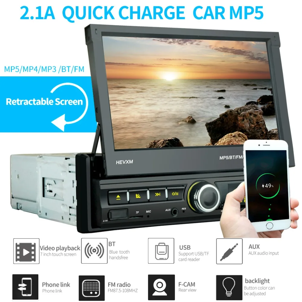 for2 Din Car Radio Bluetooth Mirror link 2din  Multimedia Player Touch Screen Retractable MP5  USB Audio Stereo